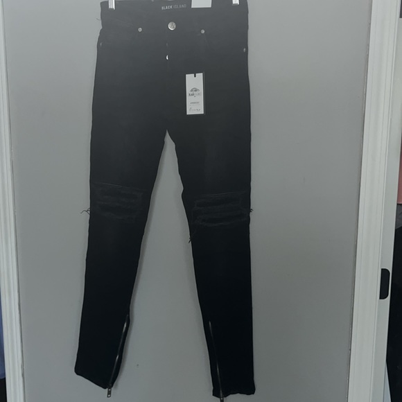 NWT Black Island Gangs Of Street Skinny Moto Cross Sport Distressed Jeans W Zip - Picture 3 of 15